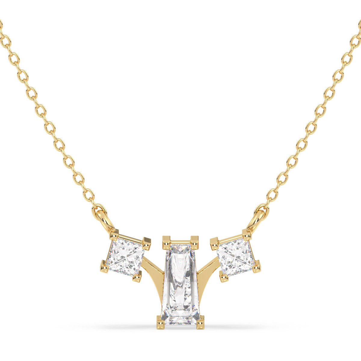THEA TAPERED BAGUETTE AND PRINCESS CUT DIAMOND NECKLET, GOLD