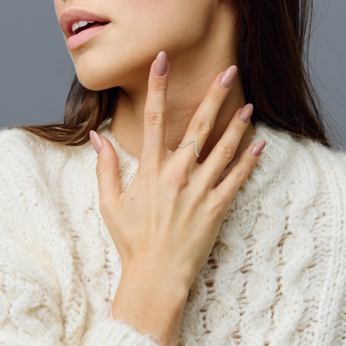 CLARETTE CLASSIC LAB GROWN DIAMOND CHEVRON TRENDY WANKI RING, GOLD