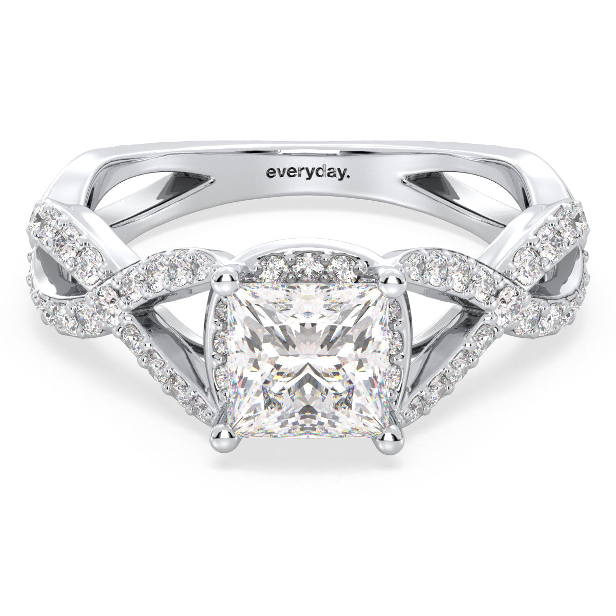 AZALEA FANCY HALO PRINCESS CUT LAB GROWN DIAMOND SOLITAIRE ENGAGEMENT RING WITH STUDDED SHANK, GOLD