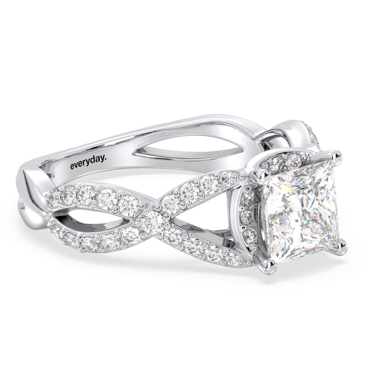 AZALEA FANCY HALO PRINCESS CUT LAB GROWN DIAMOND SOLITAIRE ENGAGEMENT RING WITH STUDDED SHANK, GOLD