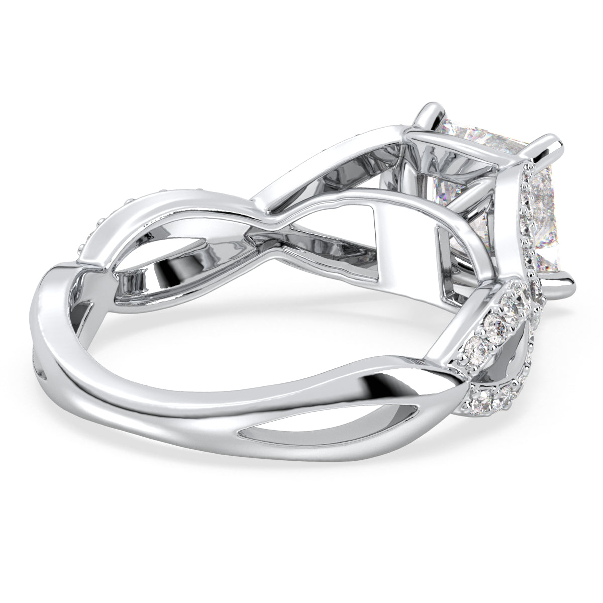 AZALEA FANCY HALO PRINCESS CUT LAB GROWN DIAMOND SOLITAIRE ENGAGEMENT RING WITH STUDDED SHANK, GOLD