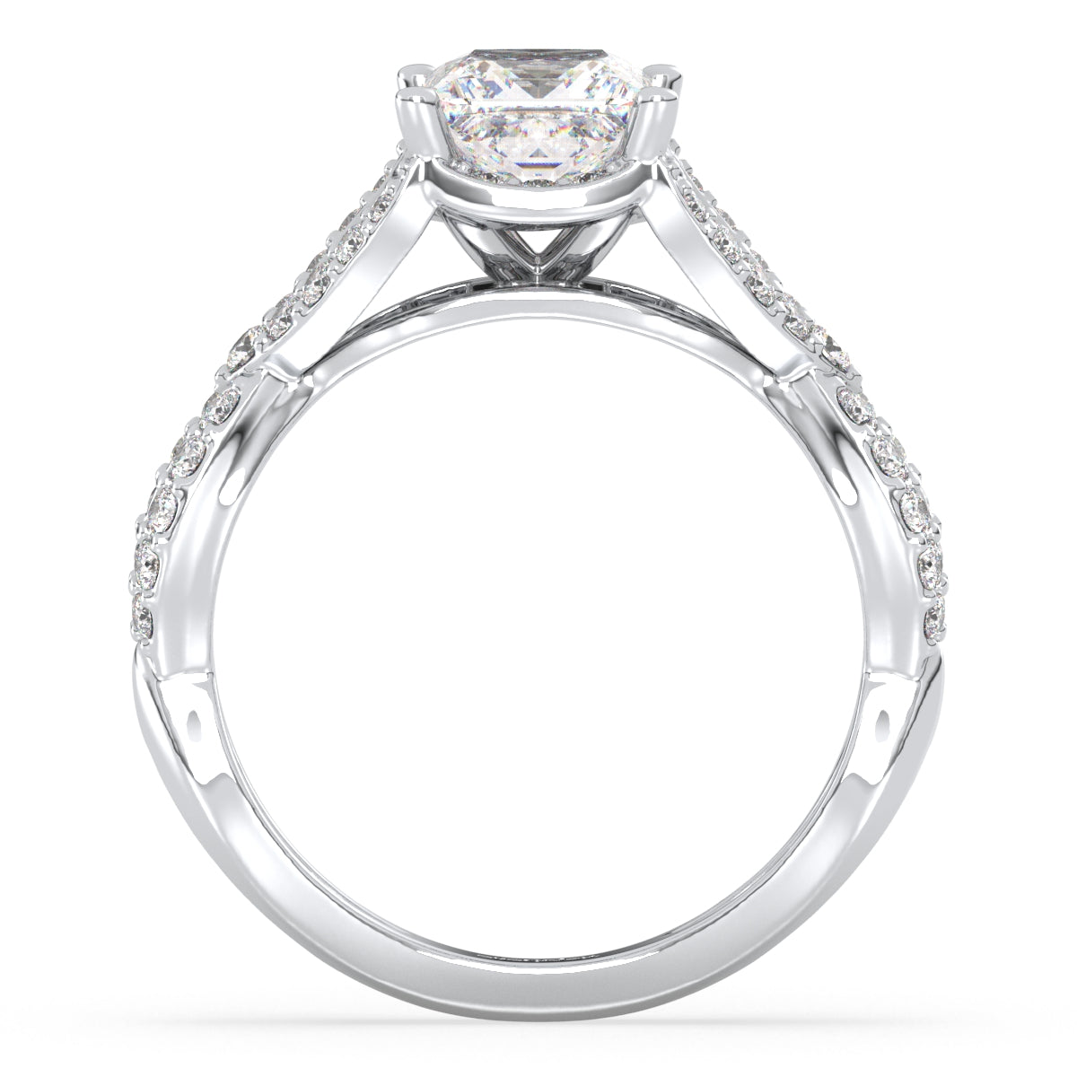 AZALEA FANCY HALO PRINCESS CUT LAB GROWN DIAMOND SOLITAIRE ENGAGEMENT RING WITH STUDDED SHANK, GOLD