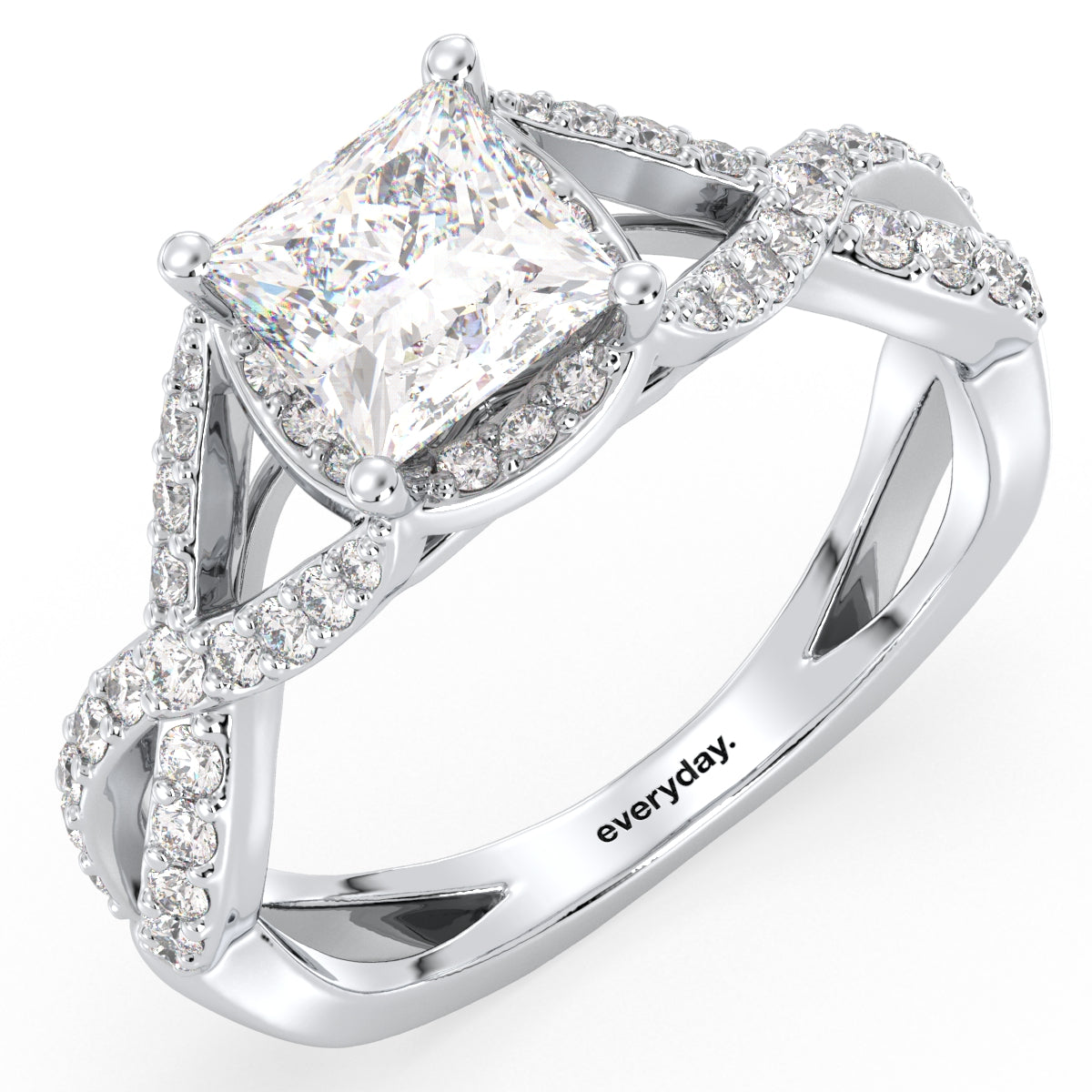 AZALEA FANCY HALO PRINCESS CUT LAB GROWN DIAMOND SOLITAIRE ENGAGEMENT RING WITH STUDDED SHANK, GOLD