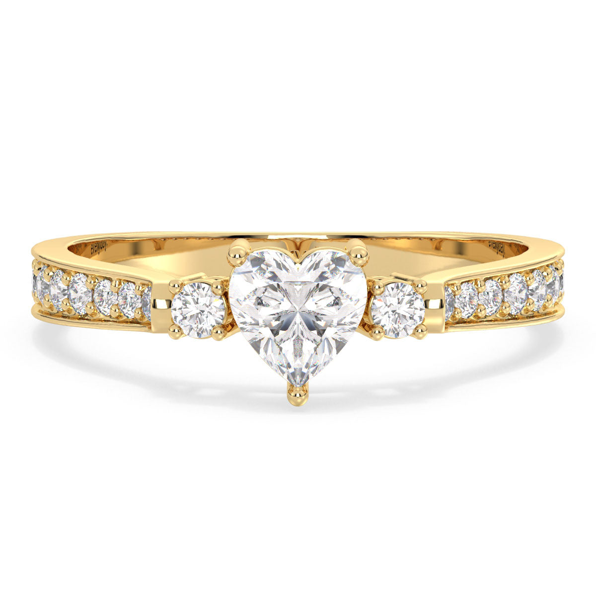 CLEMENCE VALENTINE LOVE HEART CUT LAB GROWN DIAMOND SOLITAIRE RING WITH STUDDED SHANK, GOLD