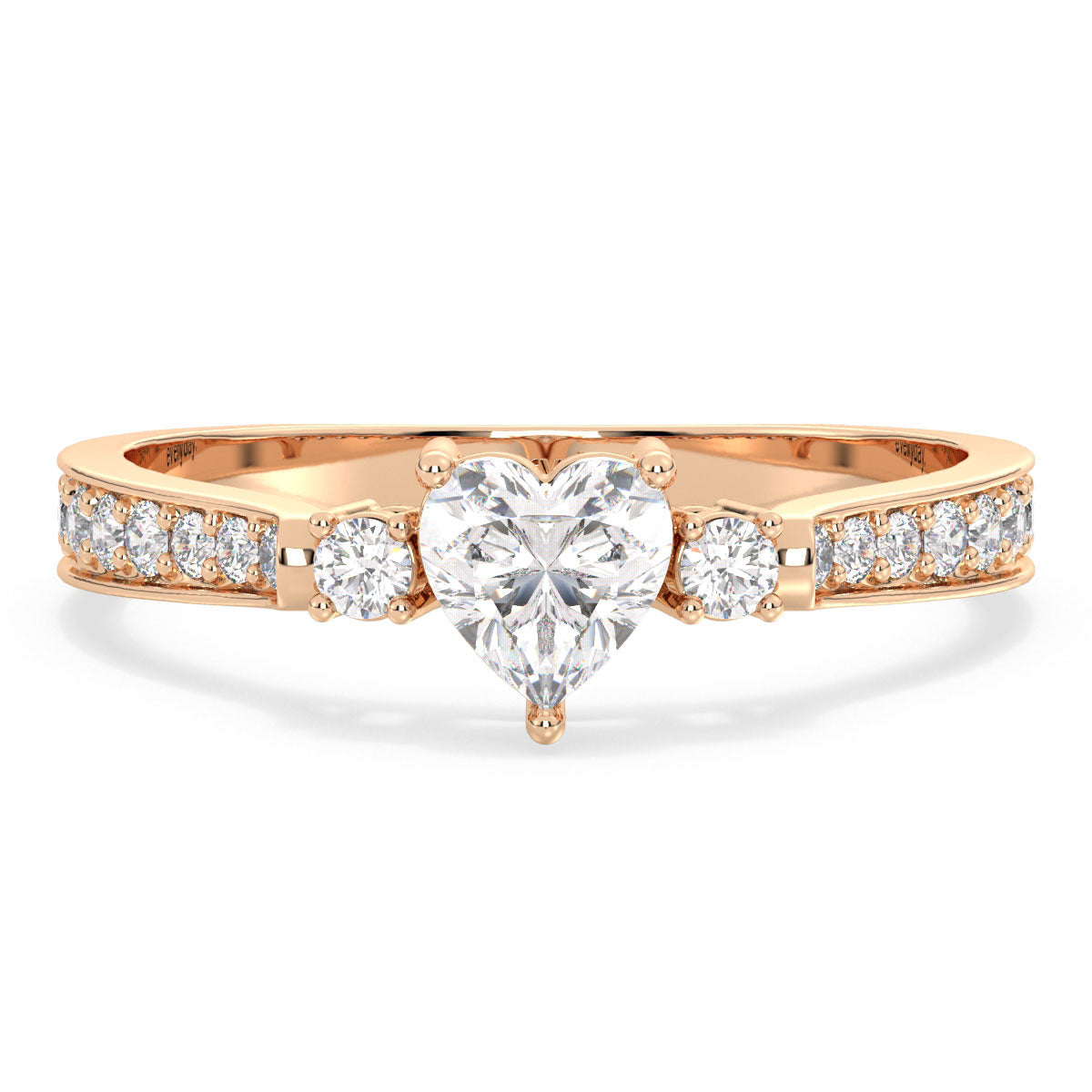 CLEMENCE VALENTINE LOVE HEART CUT LAB GROWN DIAMOND SOLITAIRE RING WITH STUDDED SHANK, GOLD