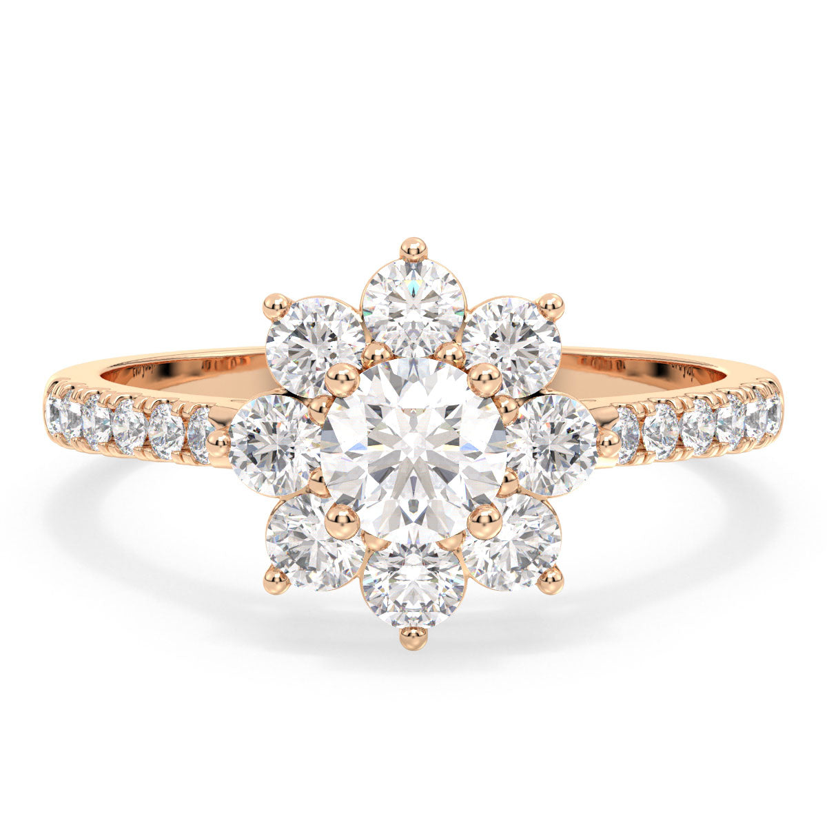 SOPHIA ROUND CUT LAB GROWN DIAMOND SOLITAIRE ENGAGEMENT RING ENCIRCLED WITH DIAMONDS, GOLD