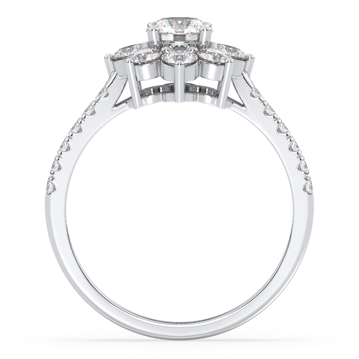 SOPHIA ROUND CUT LAB GROWN DIAMOND SOLITAIRE ENGAGEMENT RING ENCIRCLED WITH DIAMONDS, GOLD