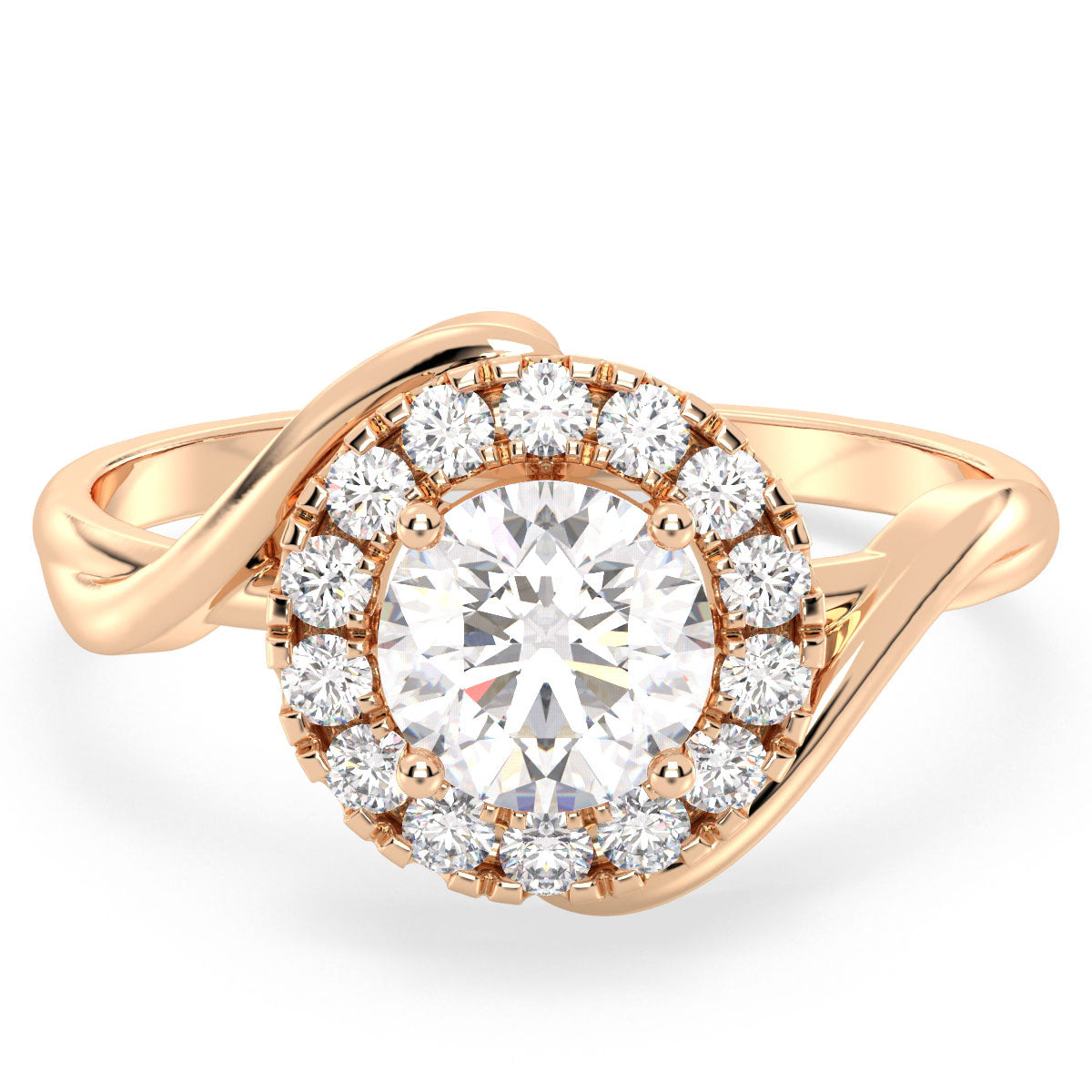 SOPHIA BYPASS HALO ROUND CUT LAB GROWN DIAMOND SOLITAIRE ENGAGEMENT RING, GOLD