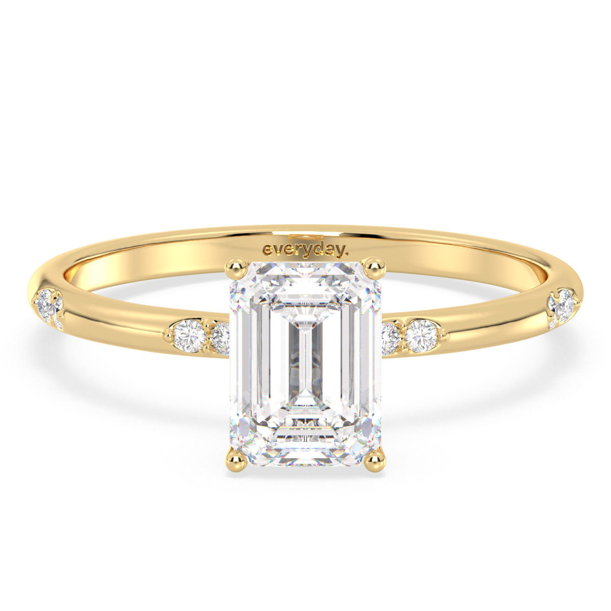 KATE EMERALD CUT LAB GROWN DIAMOND SOLITAIRE ENGAGEMENT ELEGANT RING WITH A STUDDED SHANK, GOLD