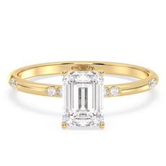 KATE EMERALD CUT LAB GROWN DIAMOND SOLITAIRE ENGAGEMENT ELEGANT RING WITH A STUDDED SHANK, GOLD