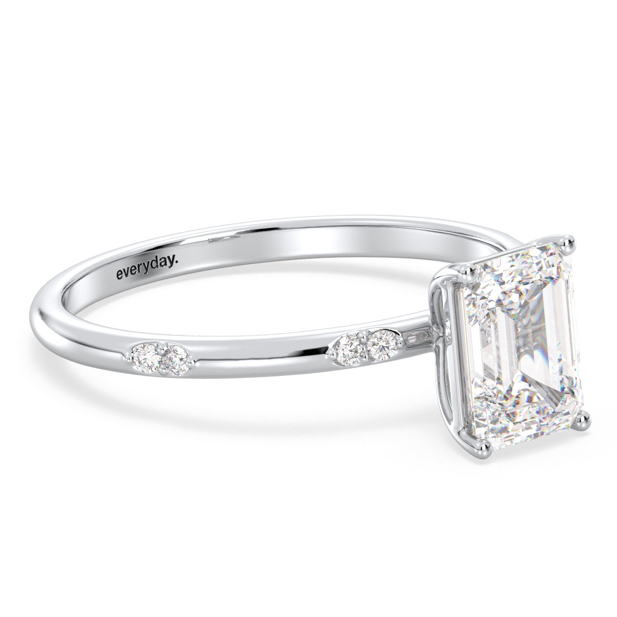 KATE EMERALD CUT LAB GROWN DIAMOND SOLITAIRE ENGAGEMENT ELEGANT RING WITH A STUDDED SHANK, GOLD