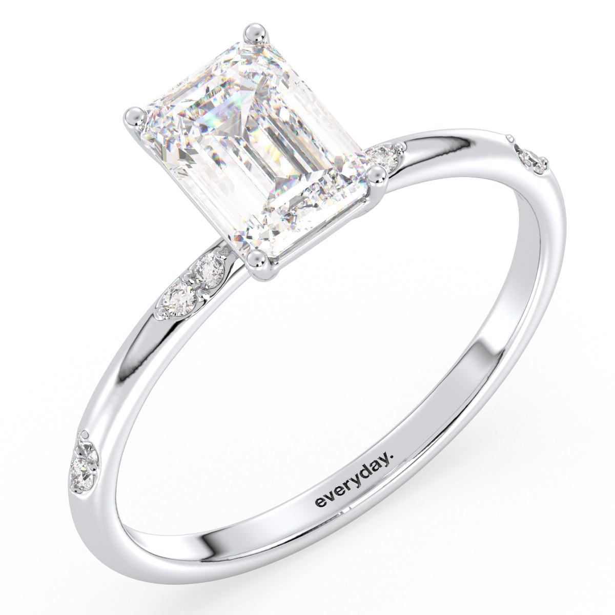 KATE EMERALD CUT LAB GROWN DIAMOND SOLITAIRE ENGAGEMENT ELEGANT RING WITH A STUDDED SHANK, GOLD