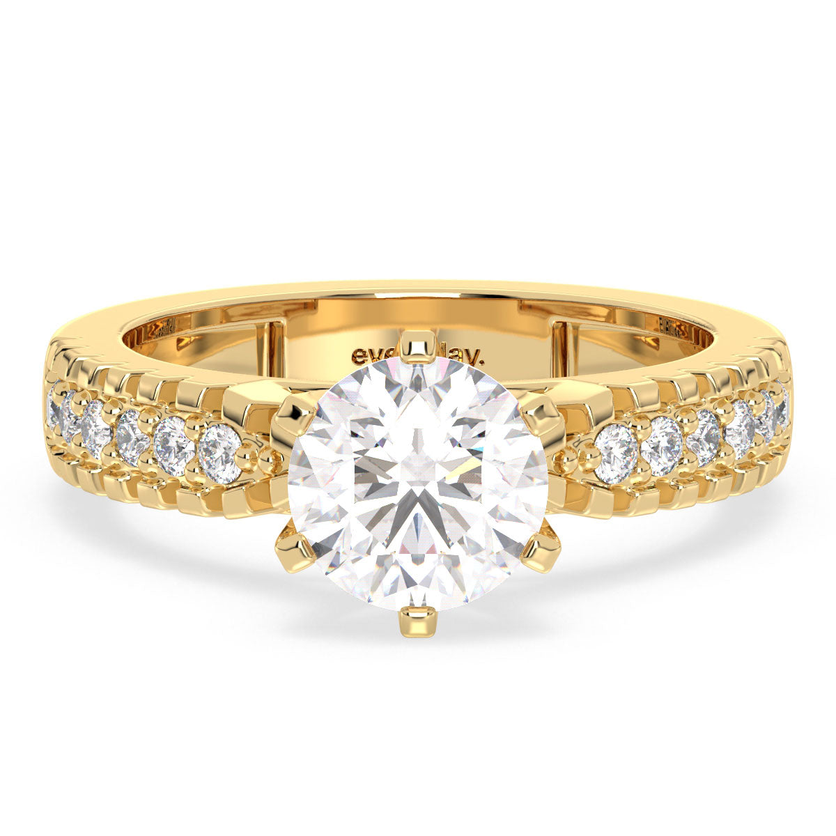 SOPHIA ROUND CUT LAB GROWN DIAMOND ENGAGEMENT TAPEREDRING WITH SIDE STONES, GOLD