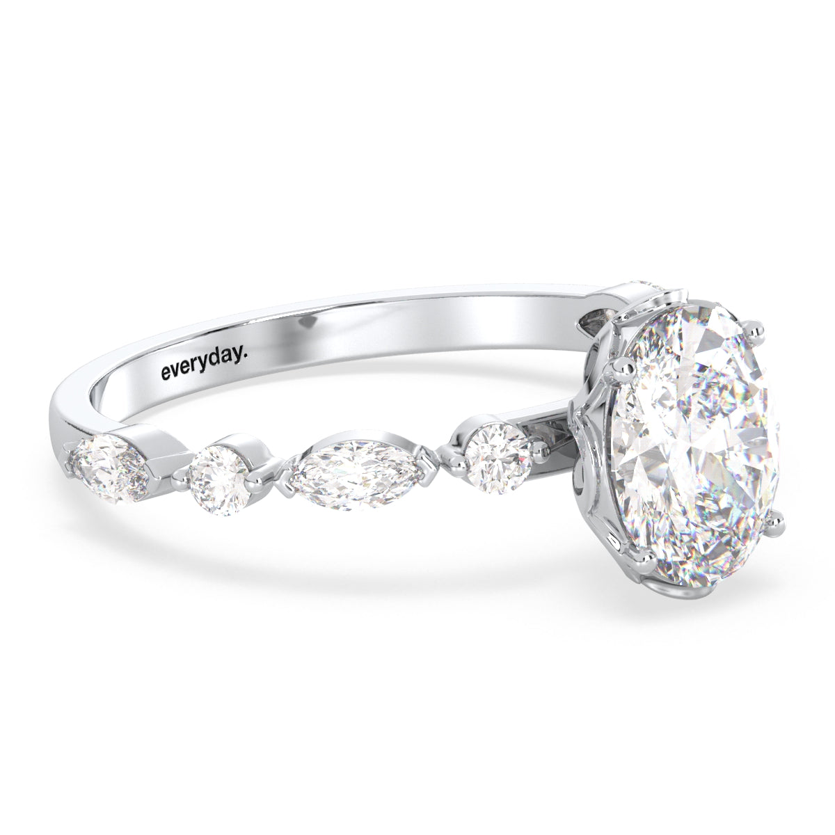 IRENE CLASSY OVAL CUT SOLITAIRE LAB GROWN DIAMOND ENGAGEMENT RING WITH A STUDDED SHANK, GOLD