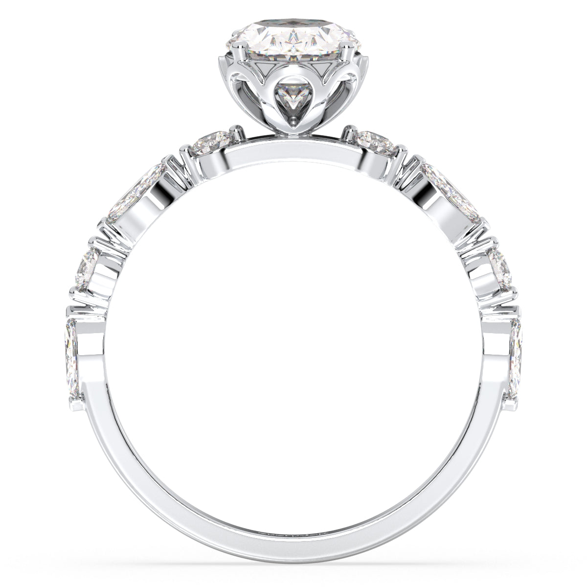 IRENE CLASSY OVAL CUT SOLITAIRE LAB GROWN DIAMOND ENGAGEMENT RING WITH A STUDDED SHANK, GOLD