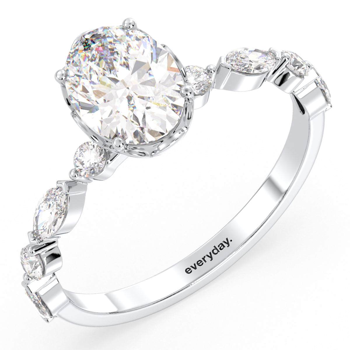 IRENE CLASSY OVAL CUT SOLITAIRE LAB GROWN DIAMOND ENGAGEMENT RING WITH A STUDDED SHANK, GOLD