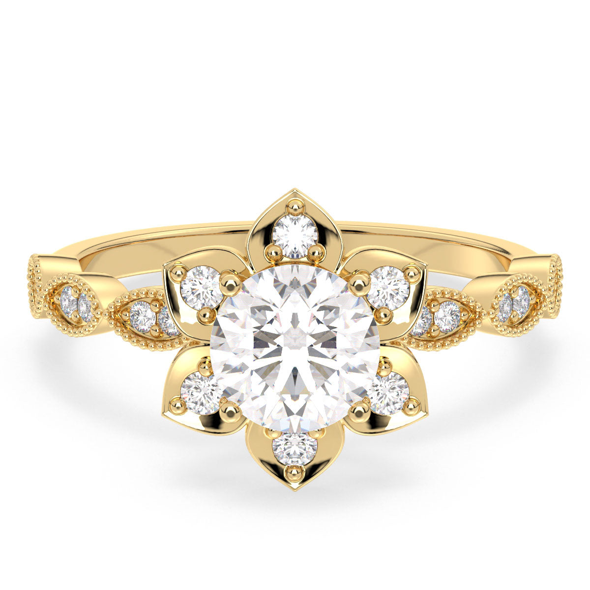 SOPHIA LAB GROWN DIAMOND ROUND CUT FLORAL TRENDY ENGAGEMENT RING, GOLD