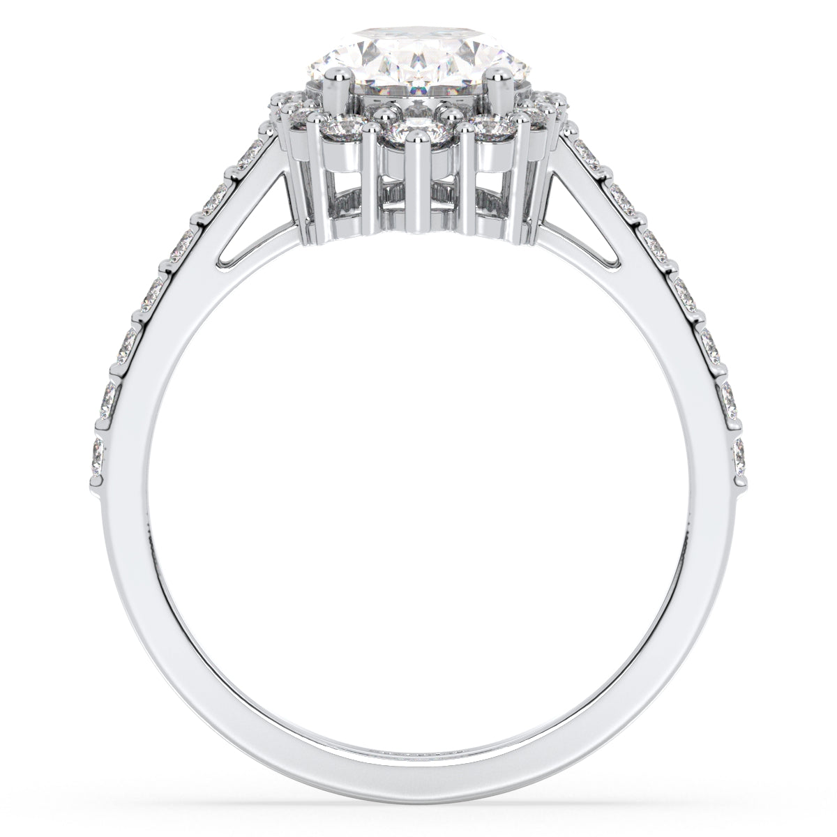 IRENE ELEVATED HALO OVAL CUT LAB GROWN DIAMOND SOLITAIRE CLASSIC ENGAGEMENT RING, GOLD