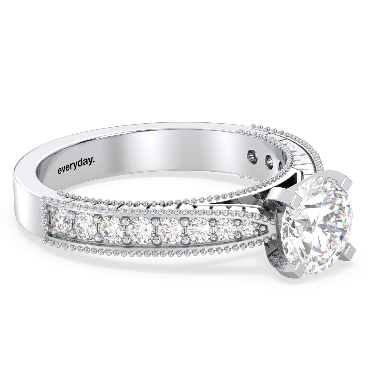 SOPHIA ROUND CUT LAB GROWN DIAMOND SOLITAIRE ENGAGEMENT RING WITH A FANCY HALF STUDDED SHANK, GOLD