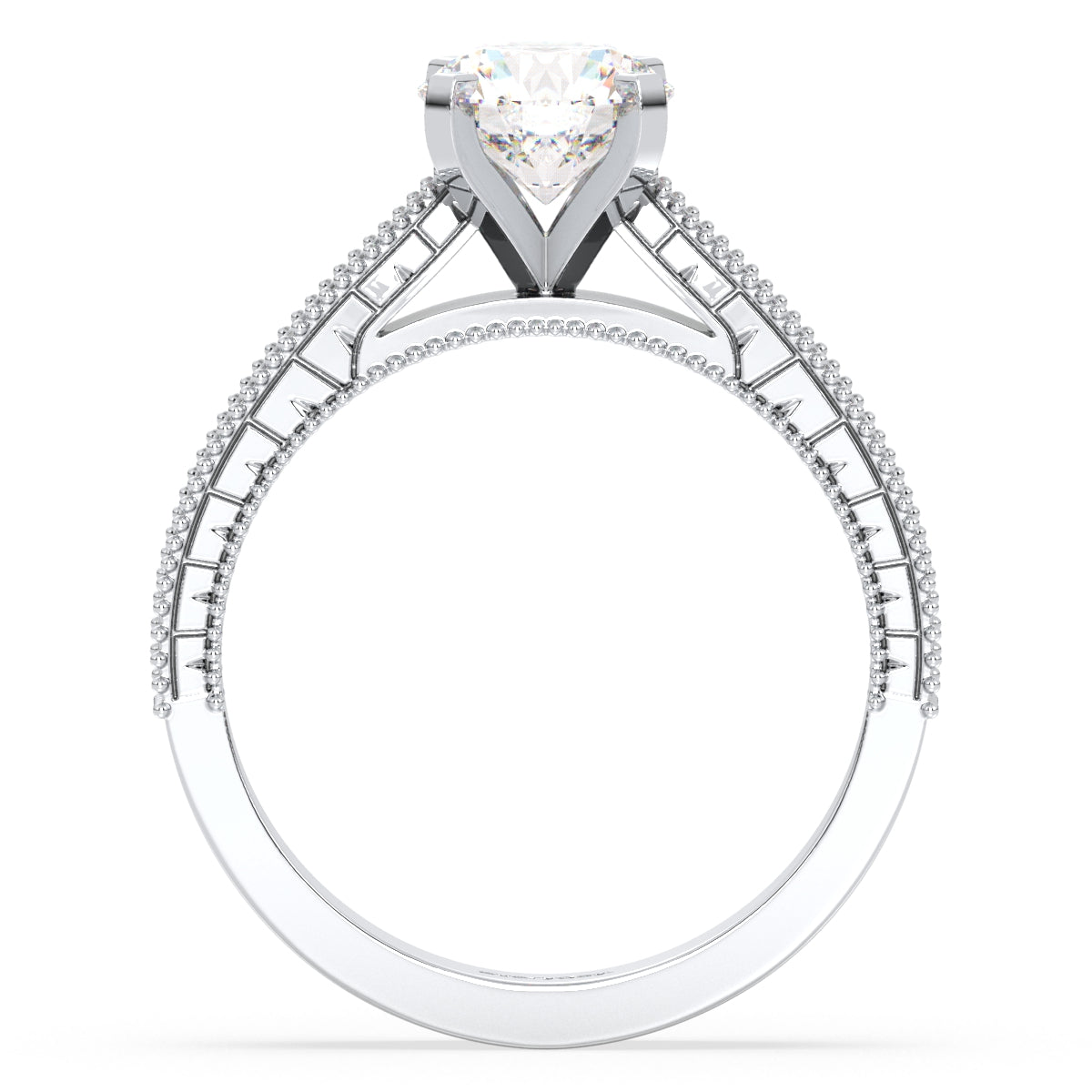 SOPHIA ROUND CUT LAB GROWN DIAMOND SOLITAIRE ENGAGEMENT RING WITH A FANCY HALF STUDDED SHANK, GOLD