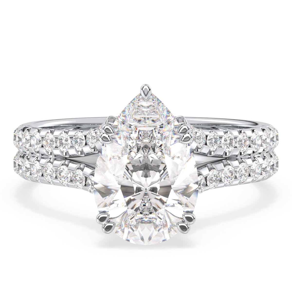 MARGUERITE PEAR CUT LAB GROWN DIAMOND SOLITAIRE ENGAGEMENT RING WITH STUDDED SPLIT SHANK, GOLD