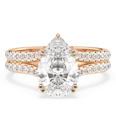 MARGUERITE PEAR CUT LAB GROWN DIAMOND SOLITAIRE ENGAGEMENT RING WITH STUDDED SPLIT SHANK, GOLD