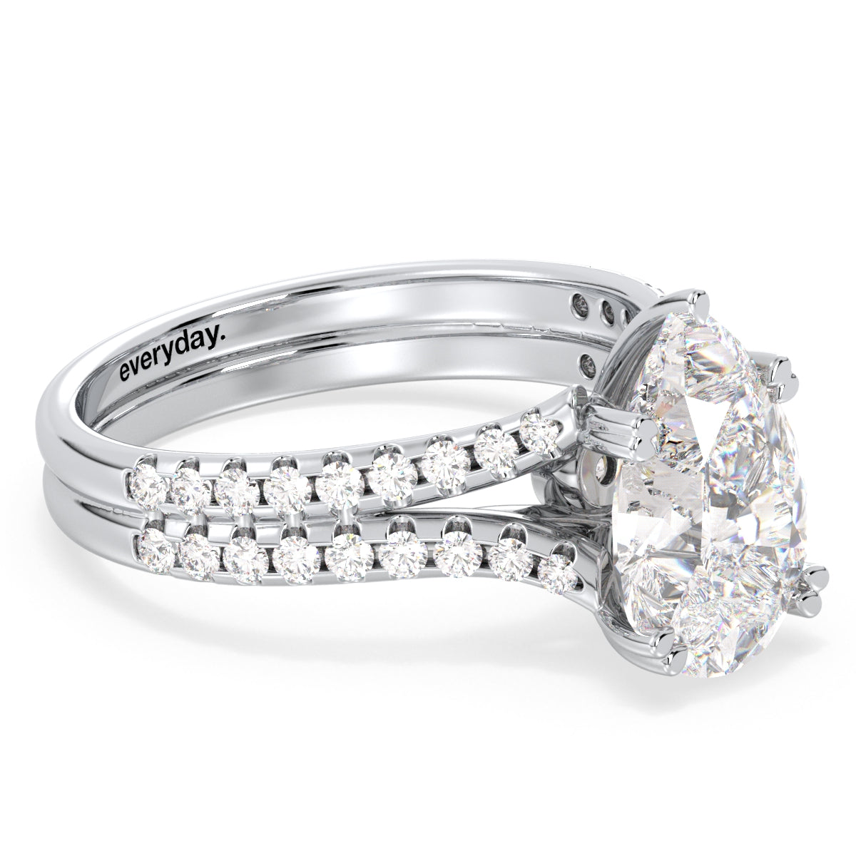 MARGUERITE PEAR CUT LAB GROWN DIAMOND SOLITAIRE ENGAGEMENT RING WITH STUDDED SPLIT SHANK, GOLD