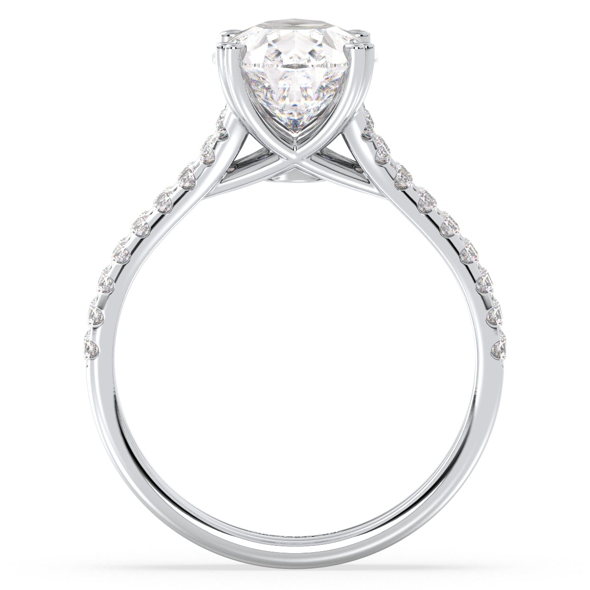 MARGUERITE PEAR CUT LAB GROWN DIAMOND SOLITAIRE ENGAGEMENT RING WITH STUDDED SPLIT SHANK, GOLD