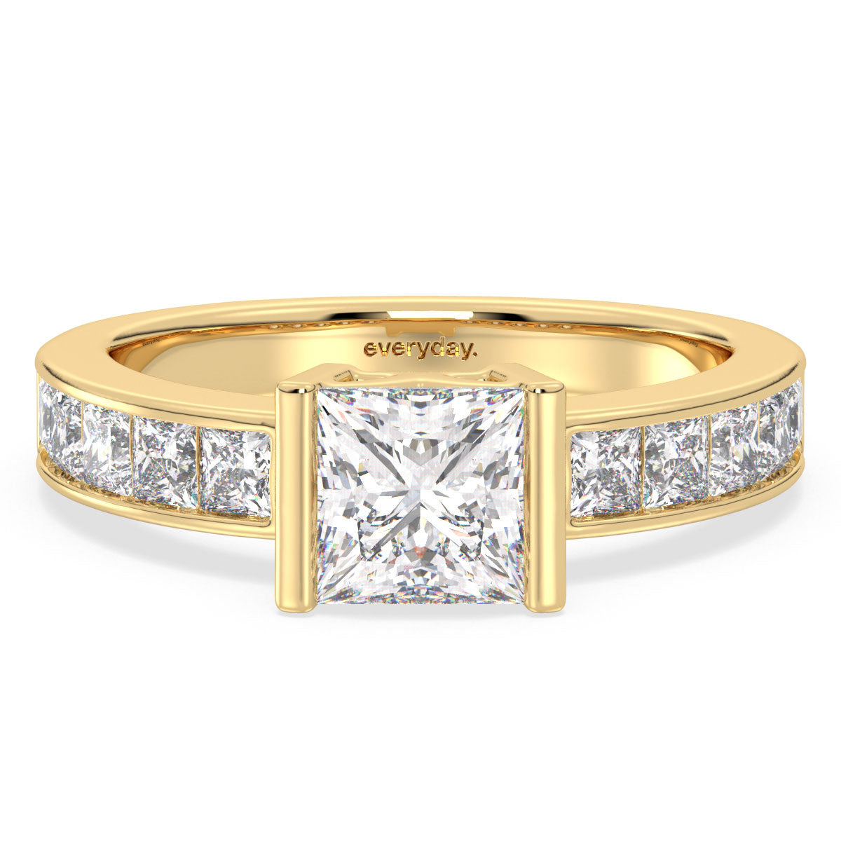 AZALEA PRINCESS CUT LAB GROWN DIAMOND SOLITAIRE ENGAGEMENT RING WITH STUDDED SHANK, GOLD