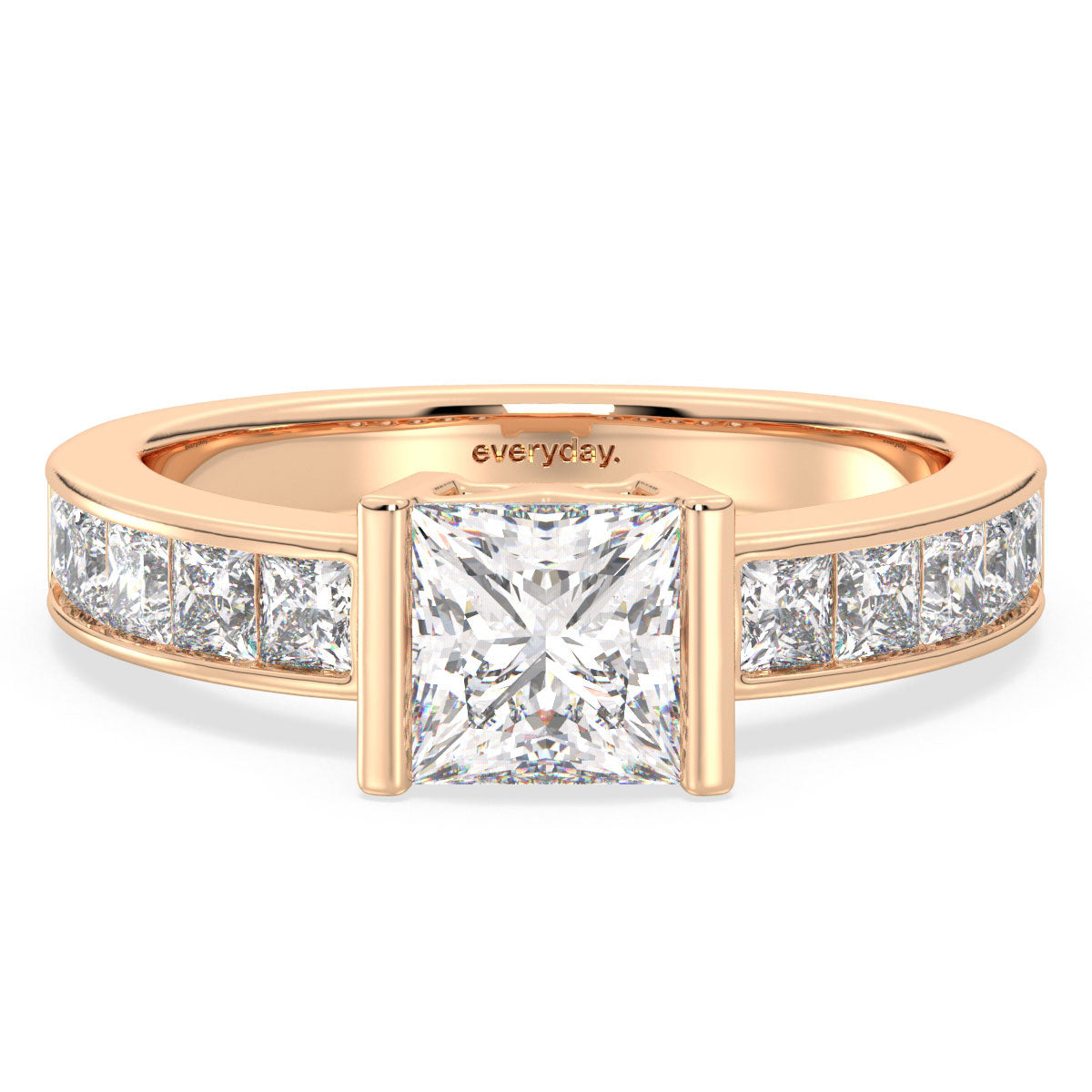 AZALEA PRINCESS CUT LAB GROWN DIAMOND SOLITAIRE ENGAGEMENT RING WITH STUDDED SHANK, GOLD