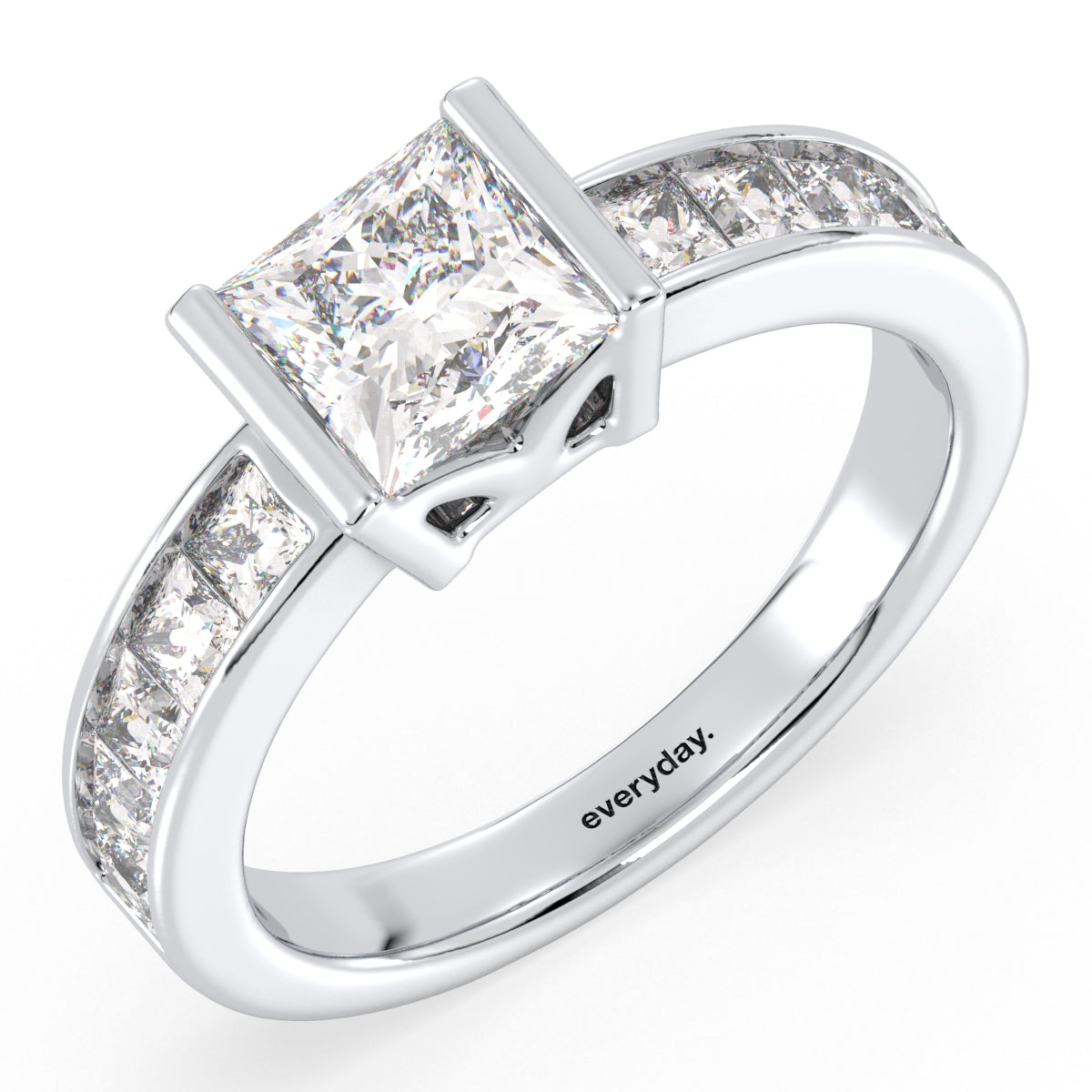 AZALEA PRINCESS CUT LAB GROWN DIAMOND SOLITAIRE ENGAGEMENT RING WITH STUDDED SHANK, GOLD