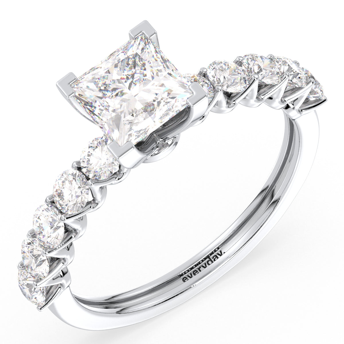 AZALEA PRINCESS CUT LAB GROWN DIAMOND SOLITAIRE ENGAGEMENT RING WITH HALF STUDDED SHANK, GOLD