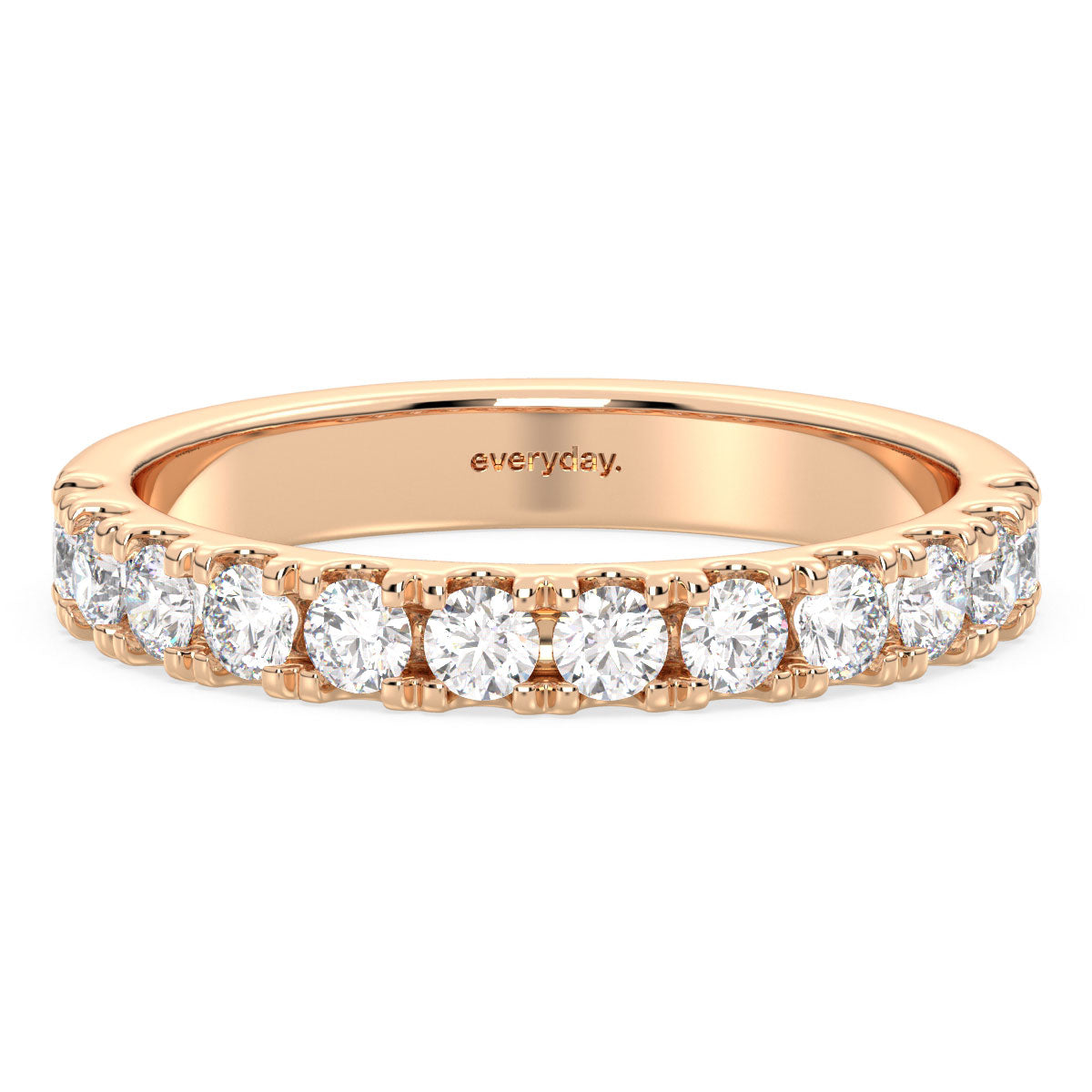 ROSE ROUND CUT LAB GROWN DIAMOND STUDDED HALF ETERNITY STACKABLE WEDDING RING, GOLD