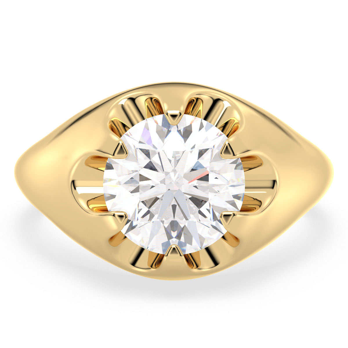 SOPHIA ROUND CUT LAB GROWN DIAMOND SOLITAIRE ENGAGEMENT ANNIVERSARY RING WITH A FLOWER INSPIRED SHANK, GOLD