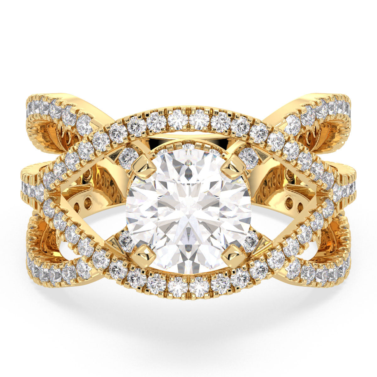 SOPHIA ROUND CUT LAB GROWN DIAMOND SOLITAIRE ENGAGEMENT RING IN A FANCY STUDDED SETTING, GOLD