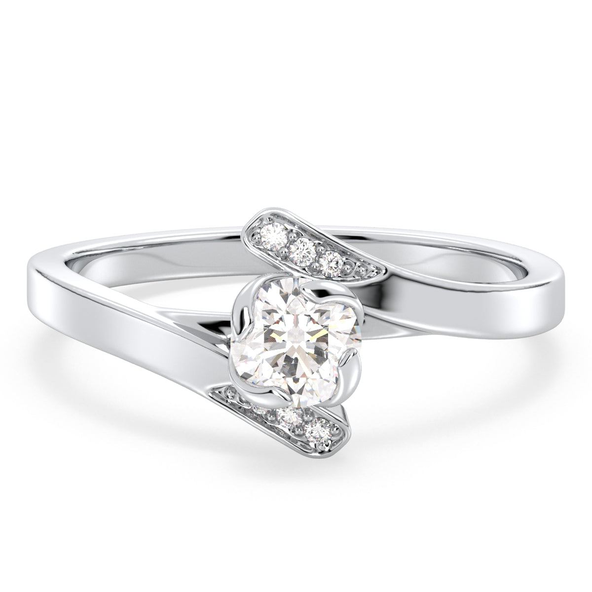 DAISY BYPASS ROUND CUT LAB GROWN DIAMOND SOLITAIRE ENGAGEMENT RING WITH A STUDDED SHANK, GOLD