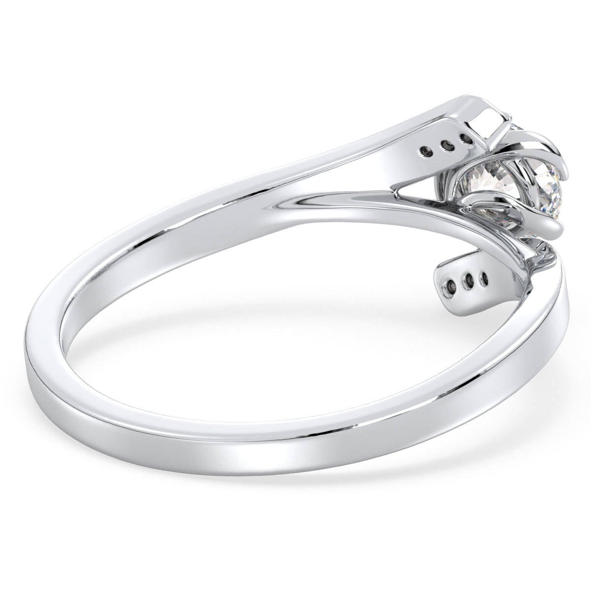 DAISY BYPASS ROUND CUT LAB GROWN DIAMOND SOLITAIRE ENGAGEMENT RING WITH A STUDDED SHANK, GOLD