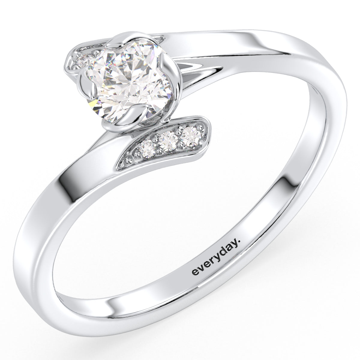 DAISY BYPASS ROUND CUT LAB GROWN DIAMOND SOLITAIRE ENGAGEMENT RING WITH A STUDDED SHANK, GOLD