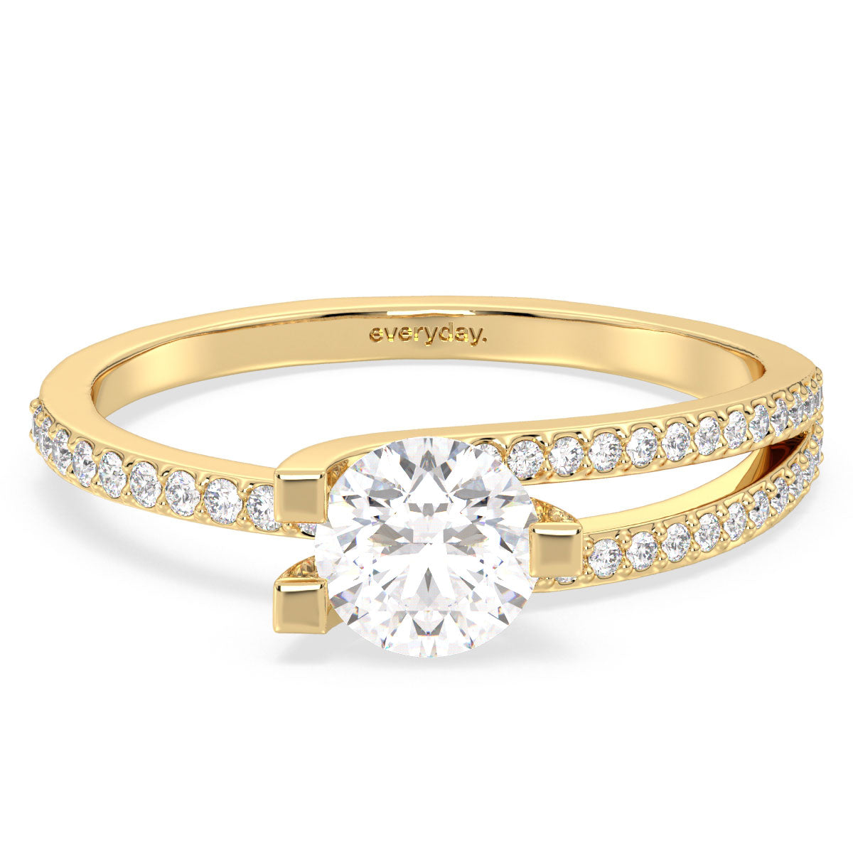 SOPHIA ROUND CUT LAB GROWN DIAMOND SOLITAIRE ENGAGEMENT RING WITH SINGLE SPLIT SHANK, GOLD