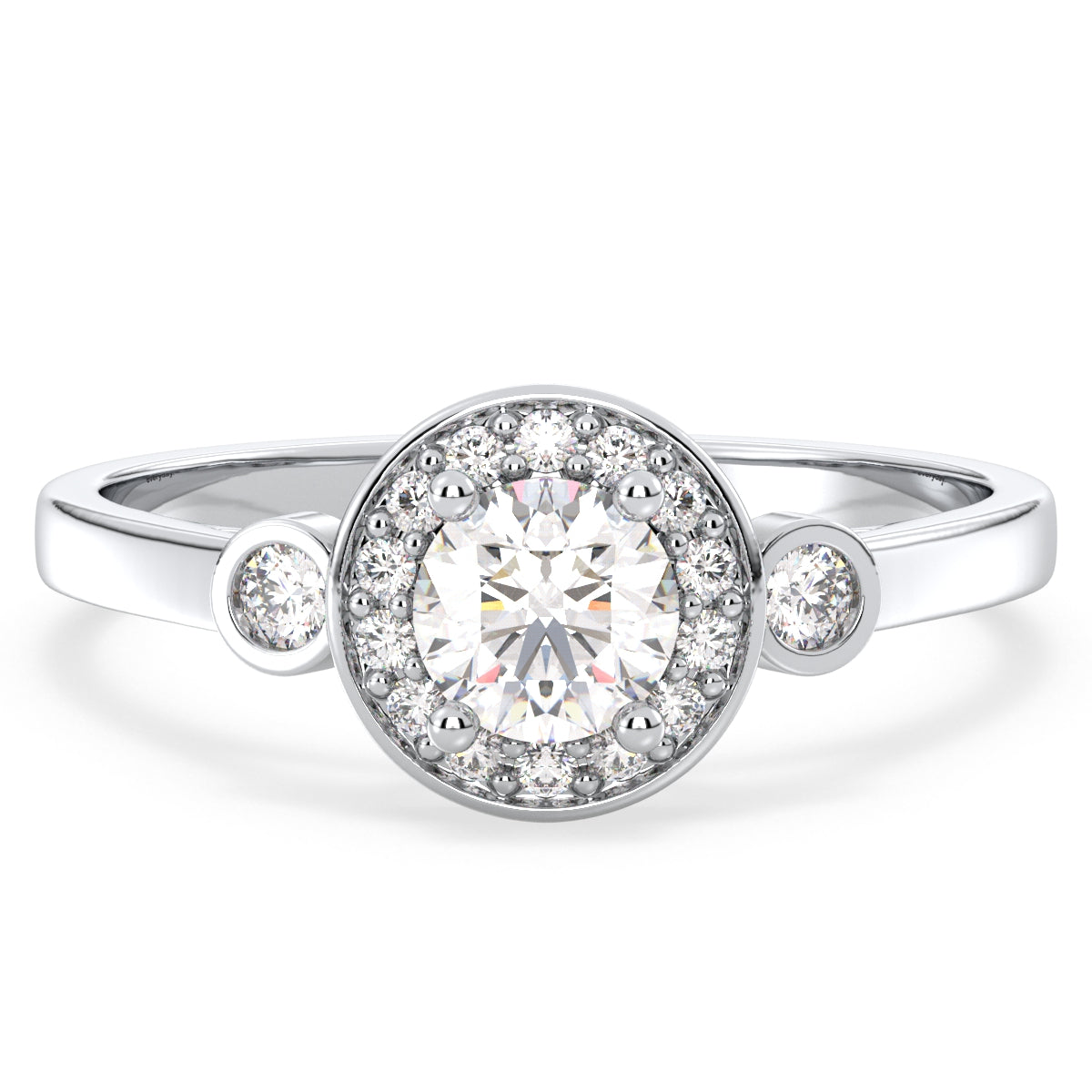 DAISY BEZEL SET HALO ROUND CUT LAB GROWN DIAMOND SOLITAIRE CLASSIC ENGAGEMENT RING, GOLD