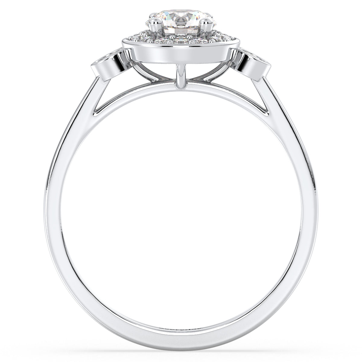 DAISY BEZEL SET HALO ROUND CUT LAB GROWN DIAMOND SOLITAIRE CLASSIC ENGAGEMENT RING, GOLD