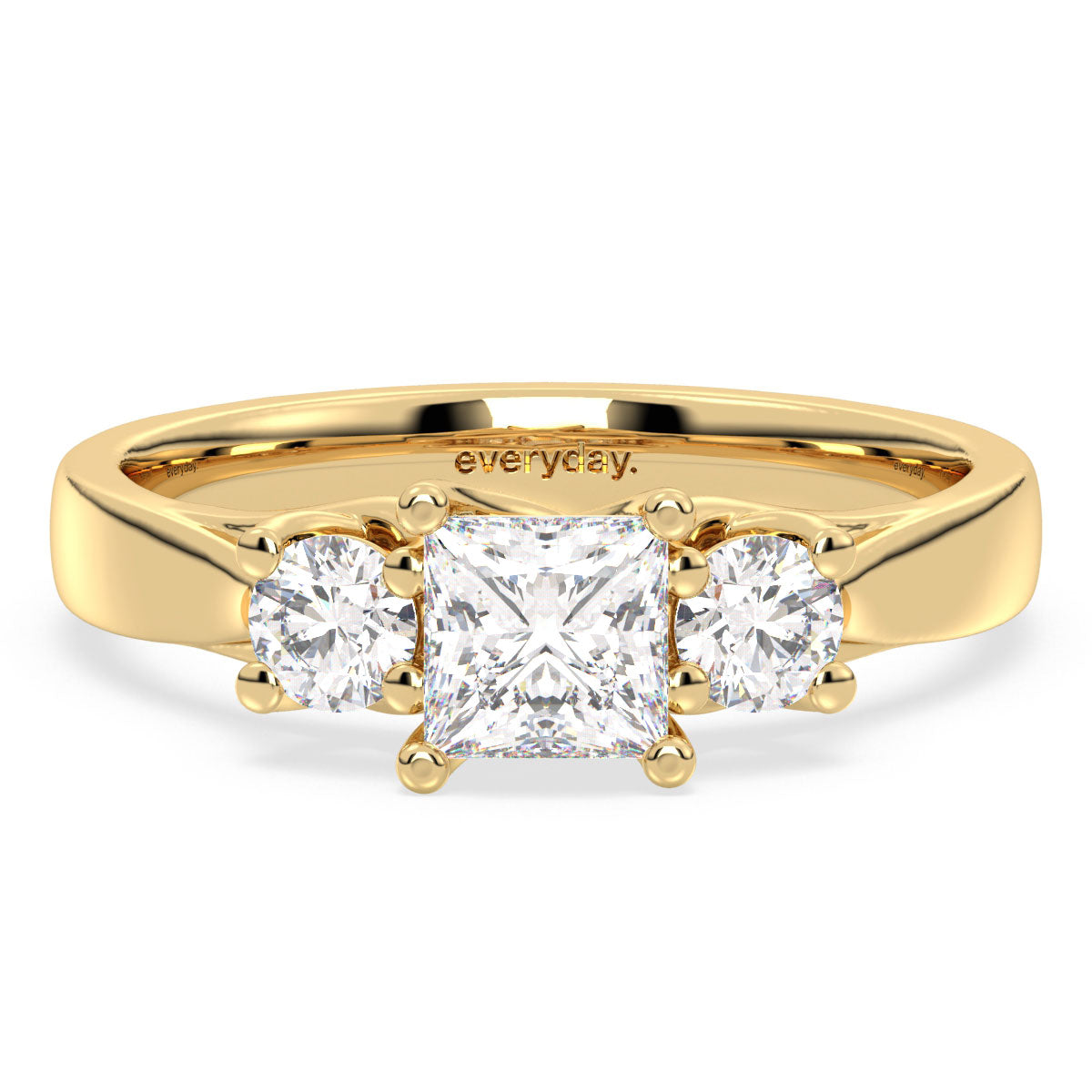 AZALEA PRINCESS CUT ELEGANT SET THREE STONE LAB GROWN DIAMOND ENGAGEMENT RING, GOLD