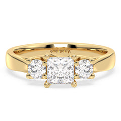 AZALEA PRINCESS CUT ELEGANT SET THREE STONE LAB GROWN DIAMOND ENGAGEMENT RING, GOLD