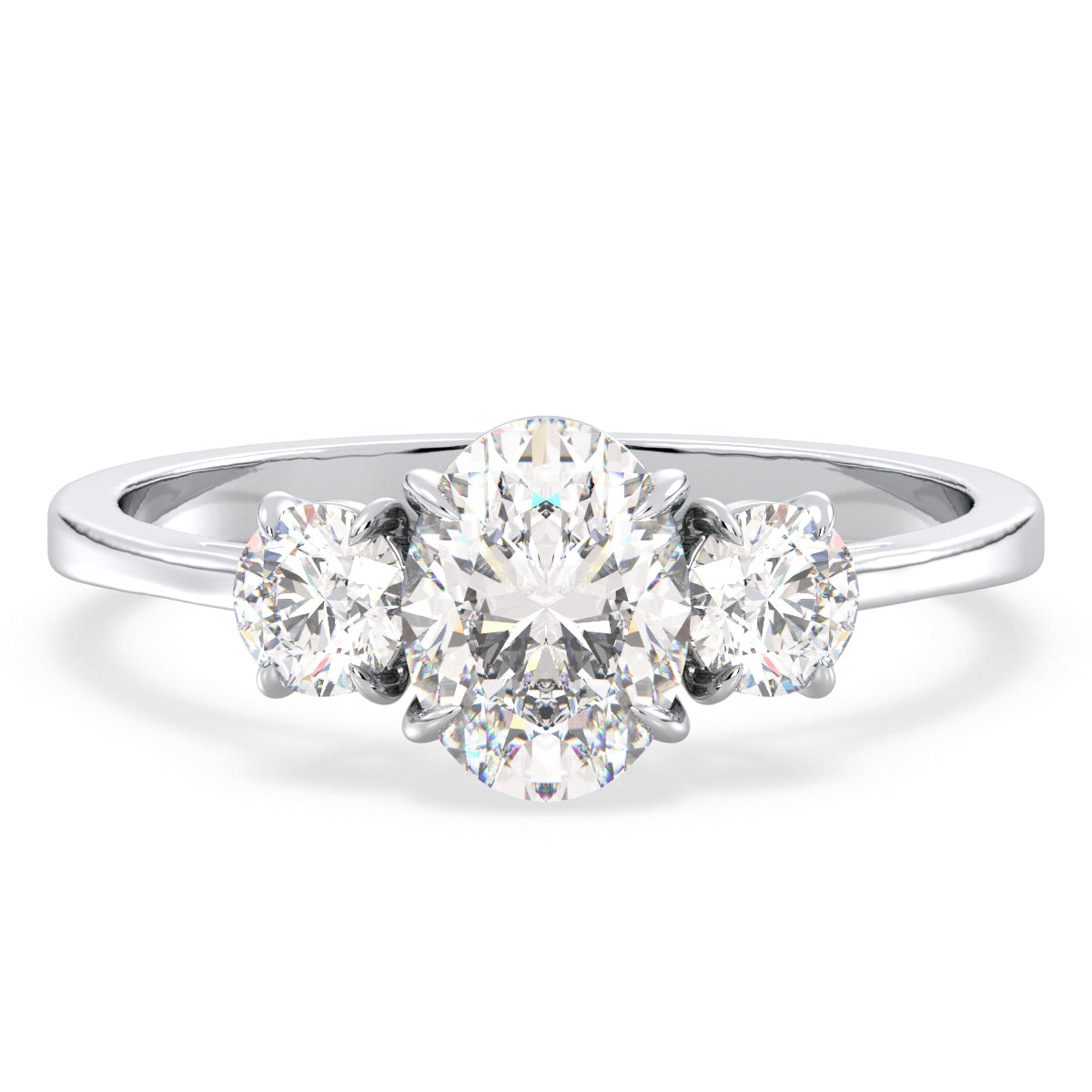 IRENE ELEGANT OVAL CUT LAB GROWN DIAMOND THREE STONE ENGAGEMENT RING, GOLD