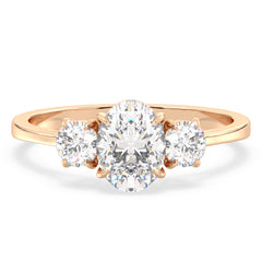 IRENE ELEGANT OVAL CUT LAB GROWN DIAMOND THREE STONE ENGAGEMENT RING, GOLD