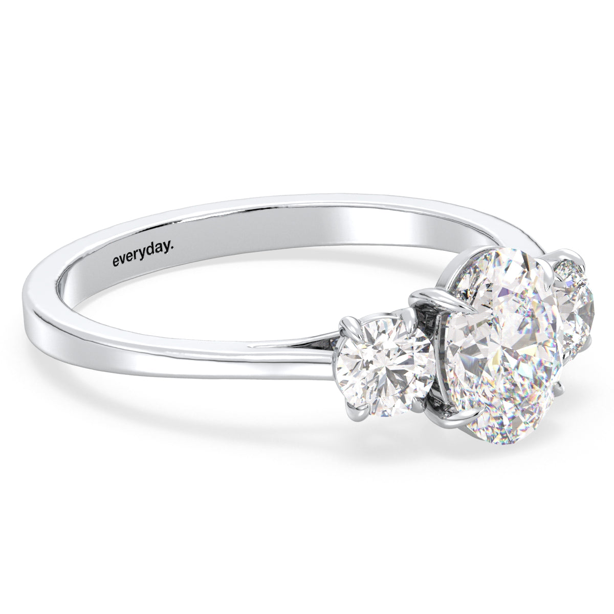 IRENE ELEGANT OVAL CUT LAB GROWN DIAMOND THREE STONE ENGAGEMENT RING, GOLD