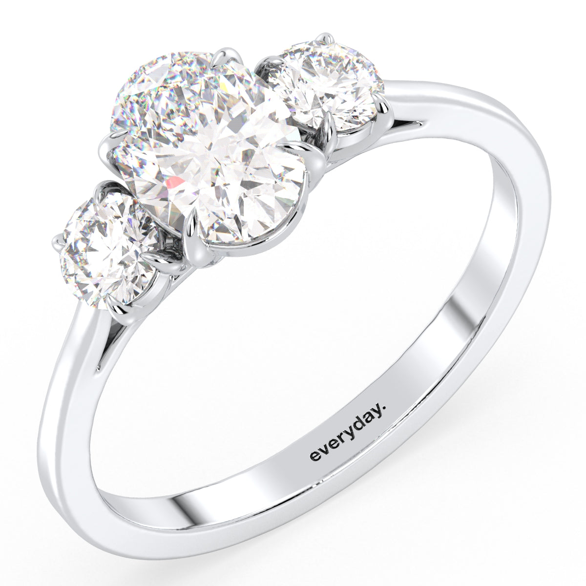 IRENE ELEGANT OVAL CUT LAB GROWN DIAMOND THREE STONE ENGAGEMENT RING, GOLD