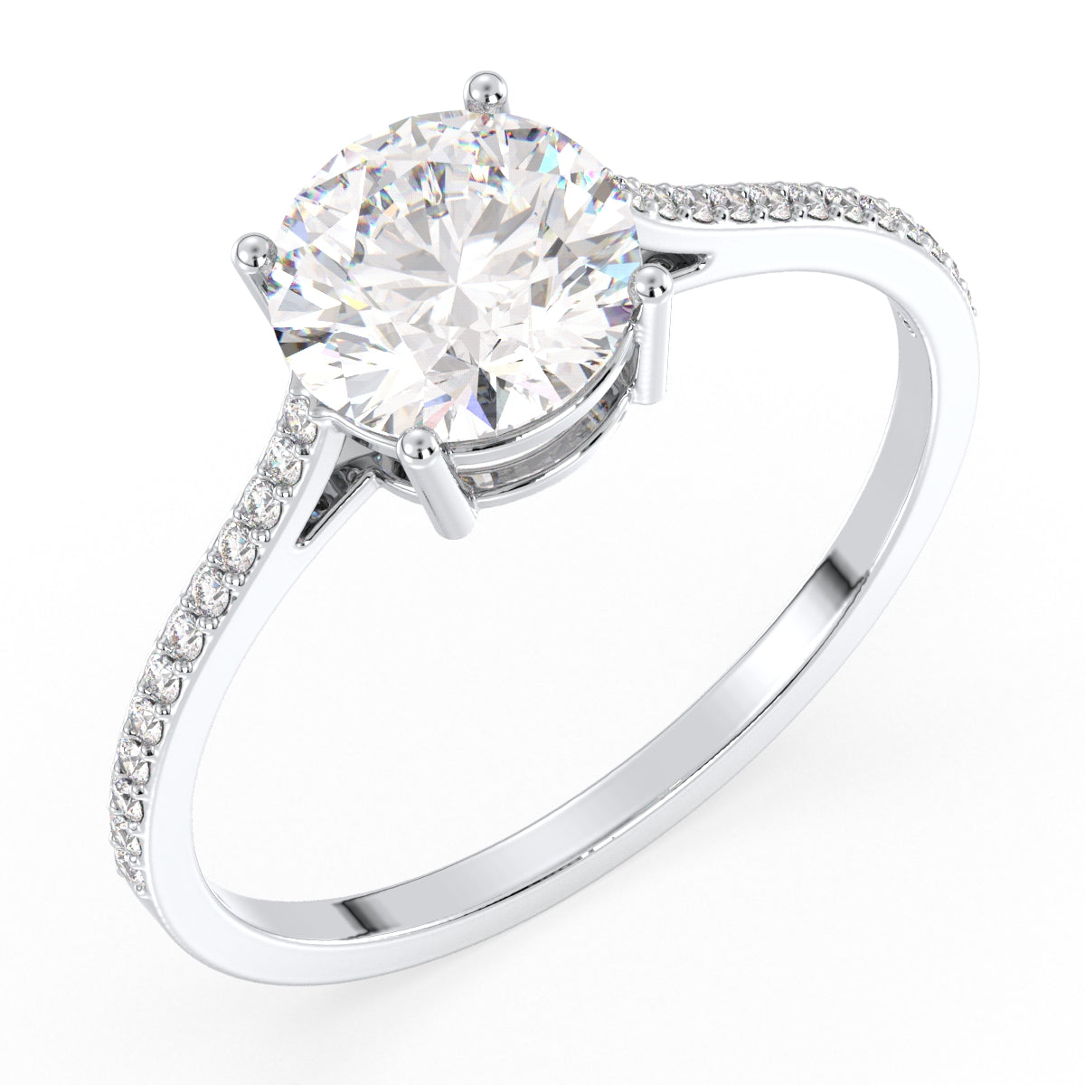 SOPHIA ROUND CUT LAB GROWN DIAMOND SOLITAIRE CLASSIC ENGAGEMENT RING WITH SIDE STONES, GOLD