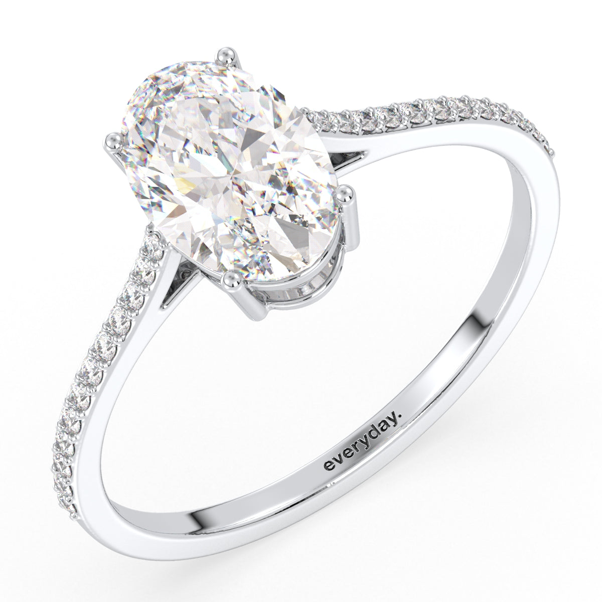 IRENE OVAL CUT LAB GROWN DIAMOND SOLITAIRE ENGAGEMENT RING WITH SIDE STONES, GOLD