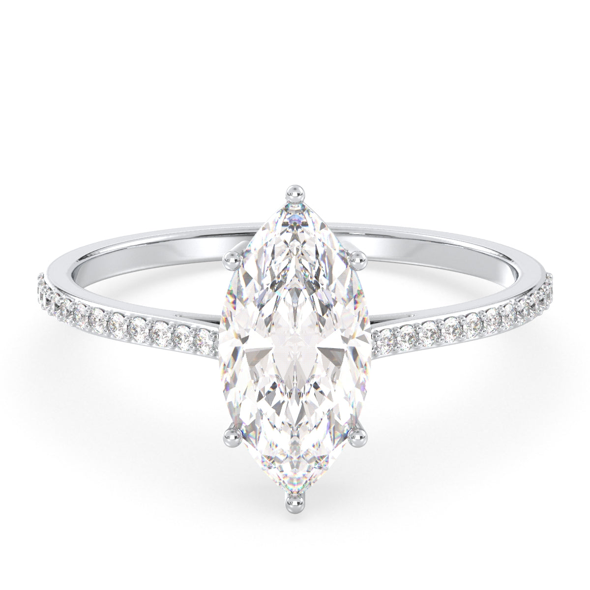 LILETTA MARQUISE CUT LAB GROWN DIAMOND SOLITAIRE ENGAGEMENT RING WITH SIDE STONES, GOLD